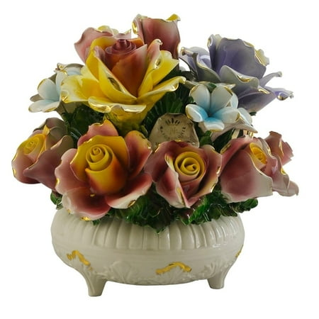 Three Star Authentic Italian Capodimonte round flower basket with candle holder