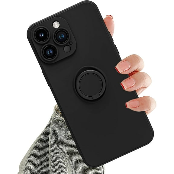 for iPhone 14 Pro Max Case with Magnetic Ring Holder Premium Soft Liquid Silicone Cover [Anti-Scratch Microfiber Liner] Shockproof Kickstand Protective Phone Case for iPhone 14 Pro Max Black