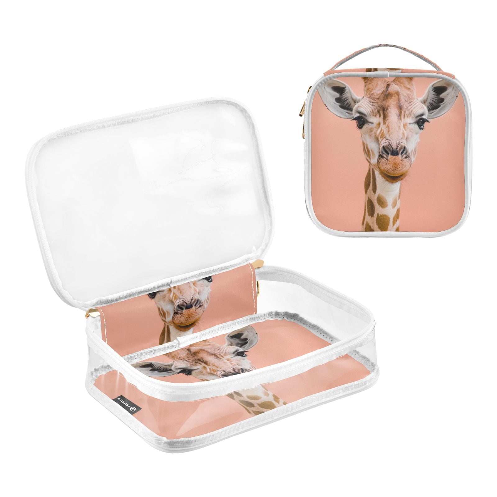 Clear Makeup Bags with Handle Large Opening 2 Pack Set Toiletry Bag Quart Size Bag, for Women Man Traveling Travel Essentials, Toiletries and Other. Giraffe Pink