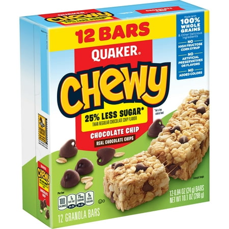 Quaker Chewy Granola Bars 25% Less Sugar Chocolate Chip (12 Pack)