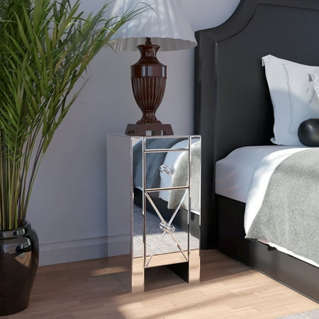 Silver Round Side Table Jaxpety Silver Mirrored 2-Drawer Crystal Accent Table Nightstand Side Table Great for Kids Room ()
