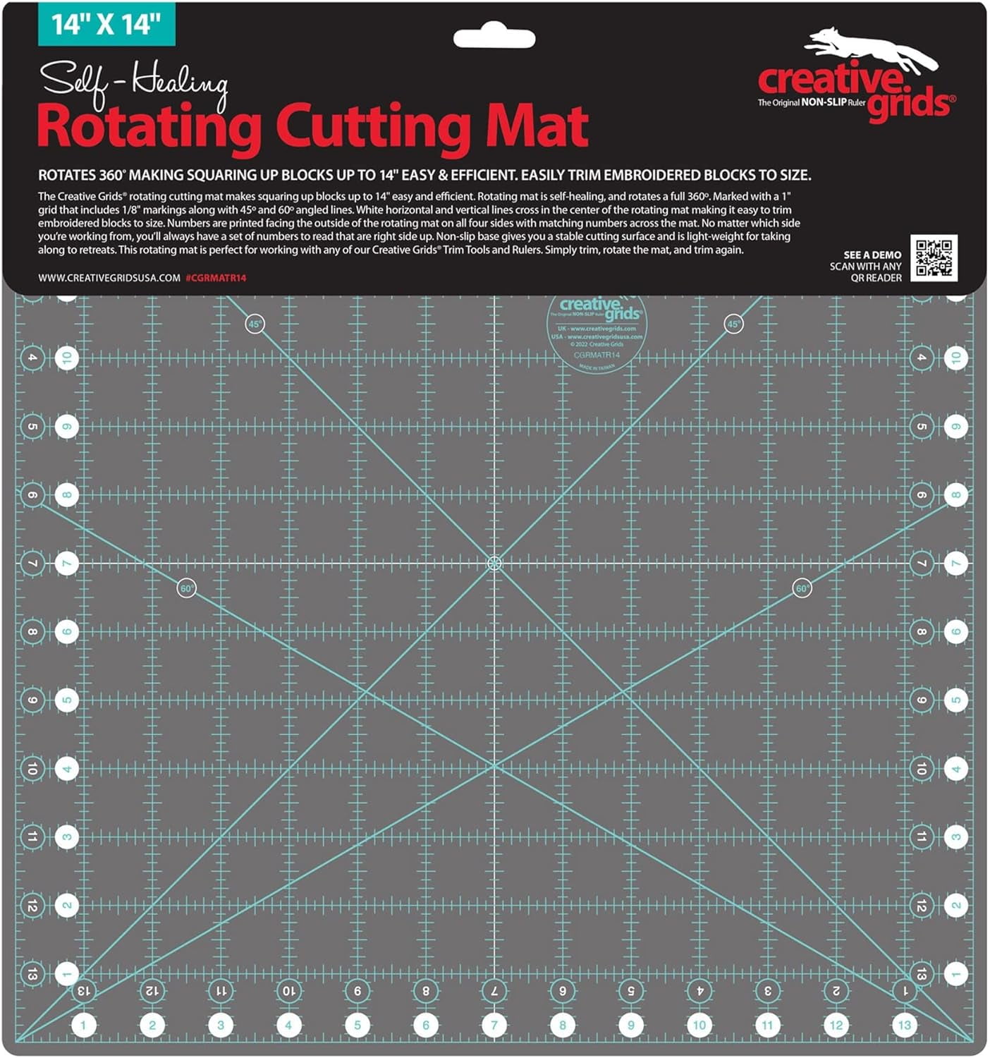 Creative Grids Self-Healing Rotating Rotary Cutting Mat 14in x 14in