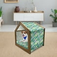 thumbnail image 3 of Watercolor Pet House, Exotic Jungles of Hawaii Inspired Fresh Green Leaves Tropical Plants Art, Outdoor & Indoor Portable Dog Kennel with Pillow and Cover, 5 Sizes, Green Pink White, by Ambesonne, 3 of 5