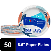 Dixie Paper Plates, 8.5 inch, 50 Count, 2X Stronger*, Multicolor, Disposable Plates