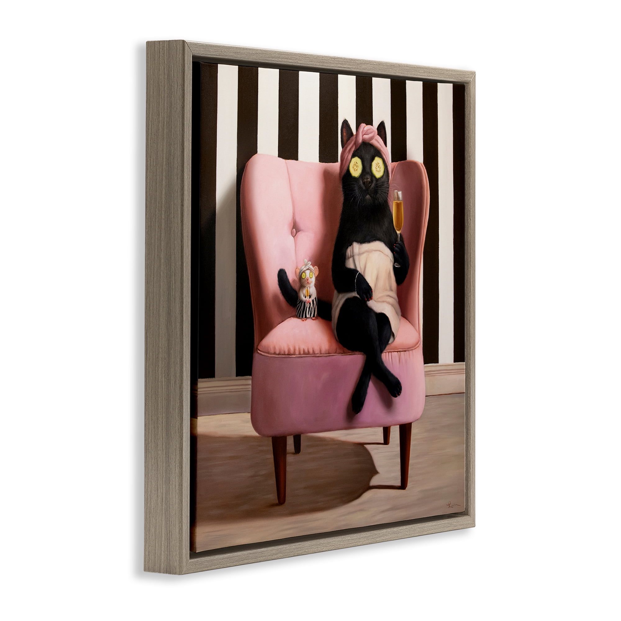 Stupell Industries Pamper Party Cat Brown Framed Floater Canvas Wall Art, design by Lucia Heffernan