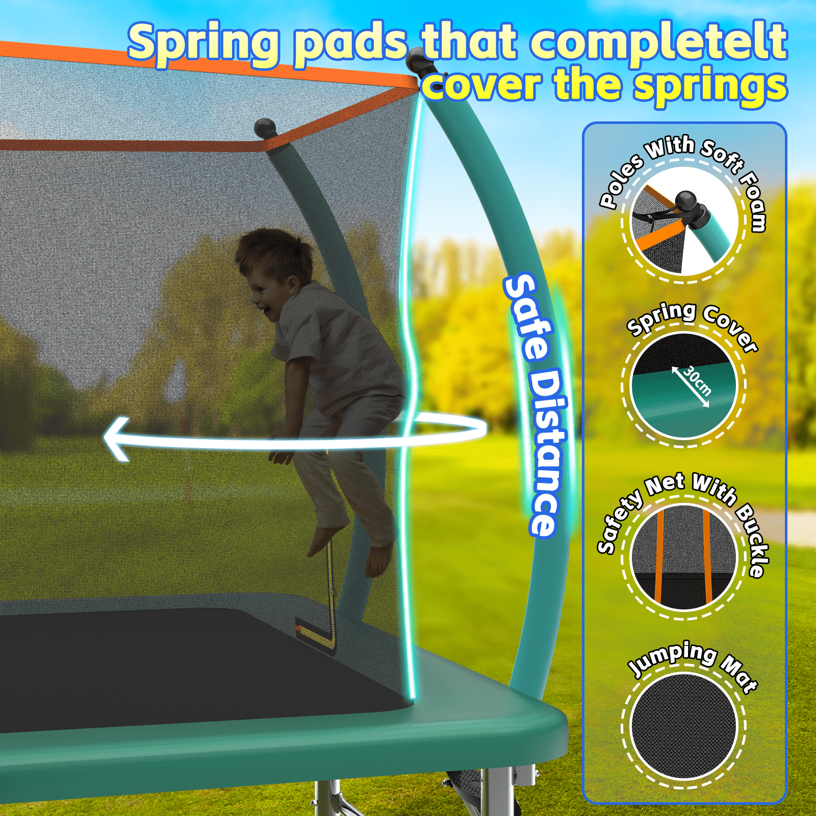 Mersco 8x14ft Large Rectangle Trampoline with Enclosure Net ,Slide Outdoor Big Trampoline for Backyard,Kids Trampoline with Basketball Hoop,Birthday and Holiday Gifts for Kids,Green