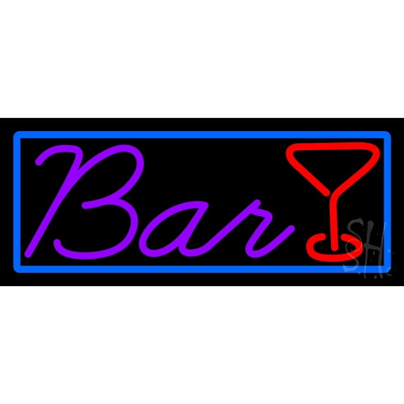 Purple Bar With Martini Glass LED Neon Sign 10 x 24 - inches, Clear Edge Cut Acrylic Backing, with Dimmer - Bright and Premium built indoor LED Neon Sign for Bar decor.