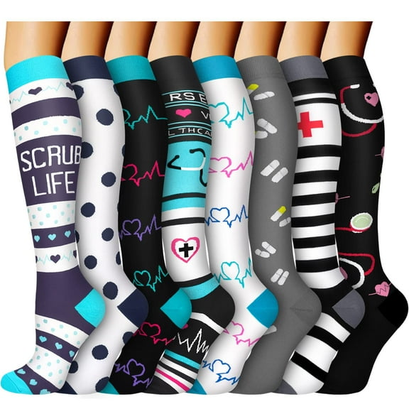 8 Pairs Copper Compression Socks for Women & Men Circulation 15-22 mmhg - Better Blood Flow, Swelling, Best Support for Medical, Running, Nursing