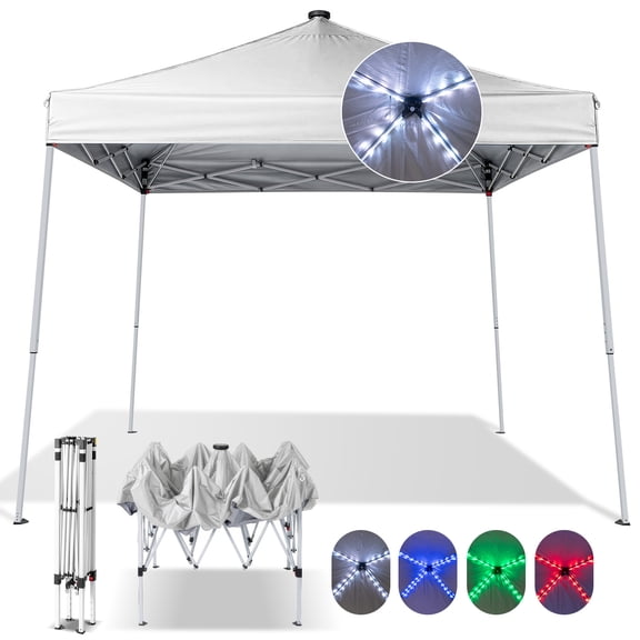 Ktaxon 10ft x 10ft Ez Pop Up Canopy Tent with Lights,LED Frame Canopy,Outdoor Sun Shade Shelter Built-in LED Light Strips,Beach Tent,Outdoor Gazebo for Party Wedding Camping BBQ Events,White