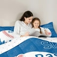 thumbnail image 5 of Feelyou Cartoon Baseball Athlete Queen Comforter Set for Boys, Blue Stripes Bedding Sets, Ball Sports Theme Reversible Bedding Comforter Set, Breathable Home Decor, 3-Piece, 5 of 8