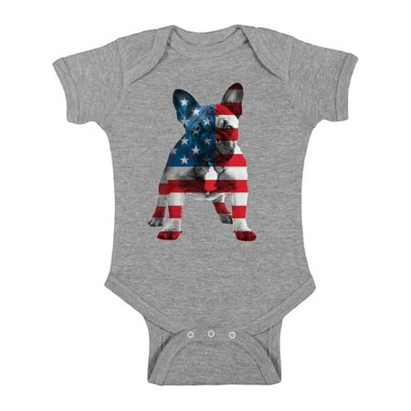 

Awkward Styles Baby USA Flag French Bulldog Cute Graphic Baby Short Sleeve Bodysuit Tops 4th Of July Party Pet Lover