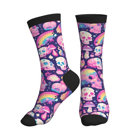 Crew Socks for Women Men Athletic - cartoon rainbow Skull Soft Comfort Breathable Mid-Calf Sole Running Socks Womens Men