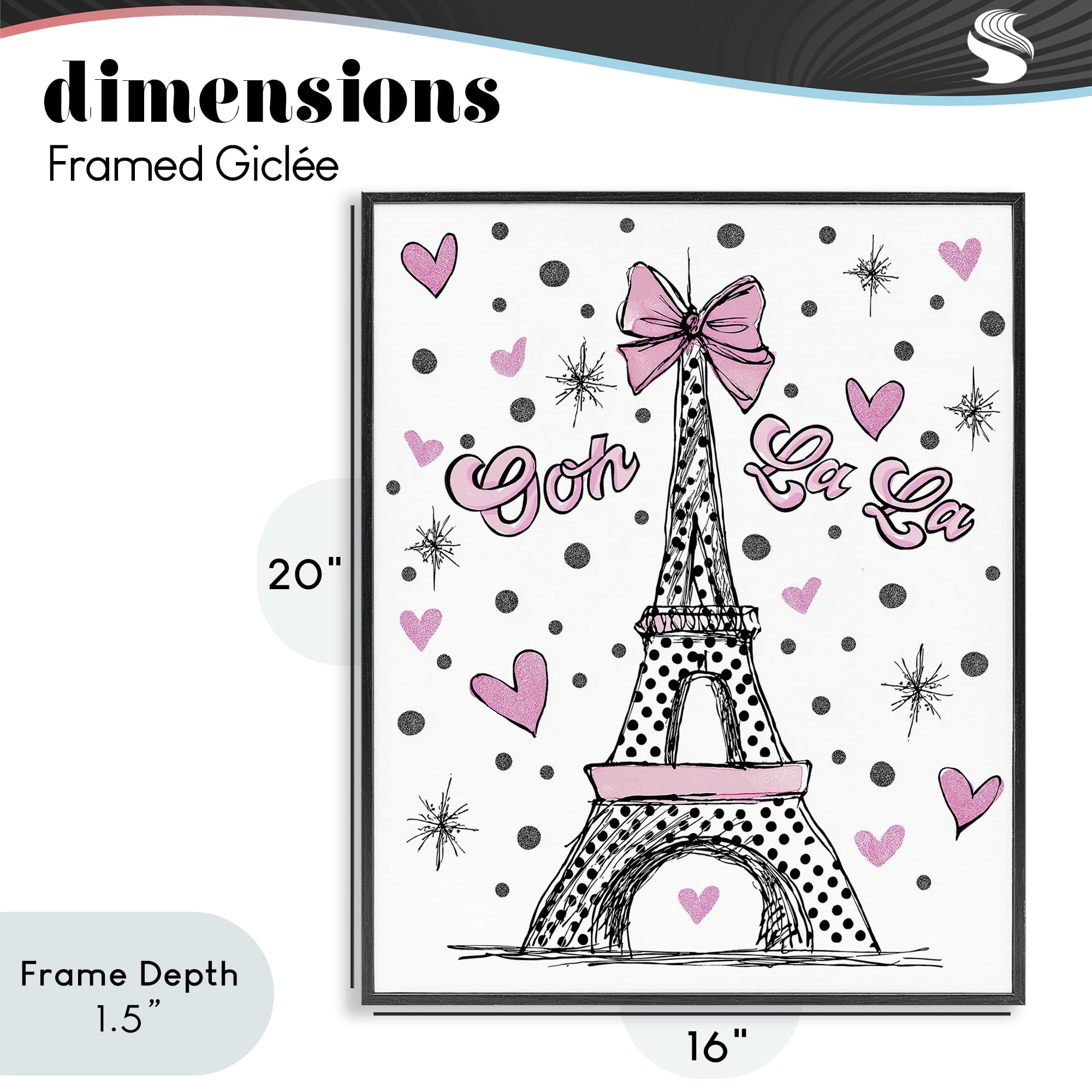 Stupell Industries Ooh La La Polka Dots Eiffel Black Framed Giclee Art, design by Jess Stempel