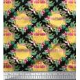 thumbnail image 2 of Soimoi Black Poly Georgette Fabric Flamingo & Bird Print Fabric by the Yard 52 Inch Wide, 2 of 3