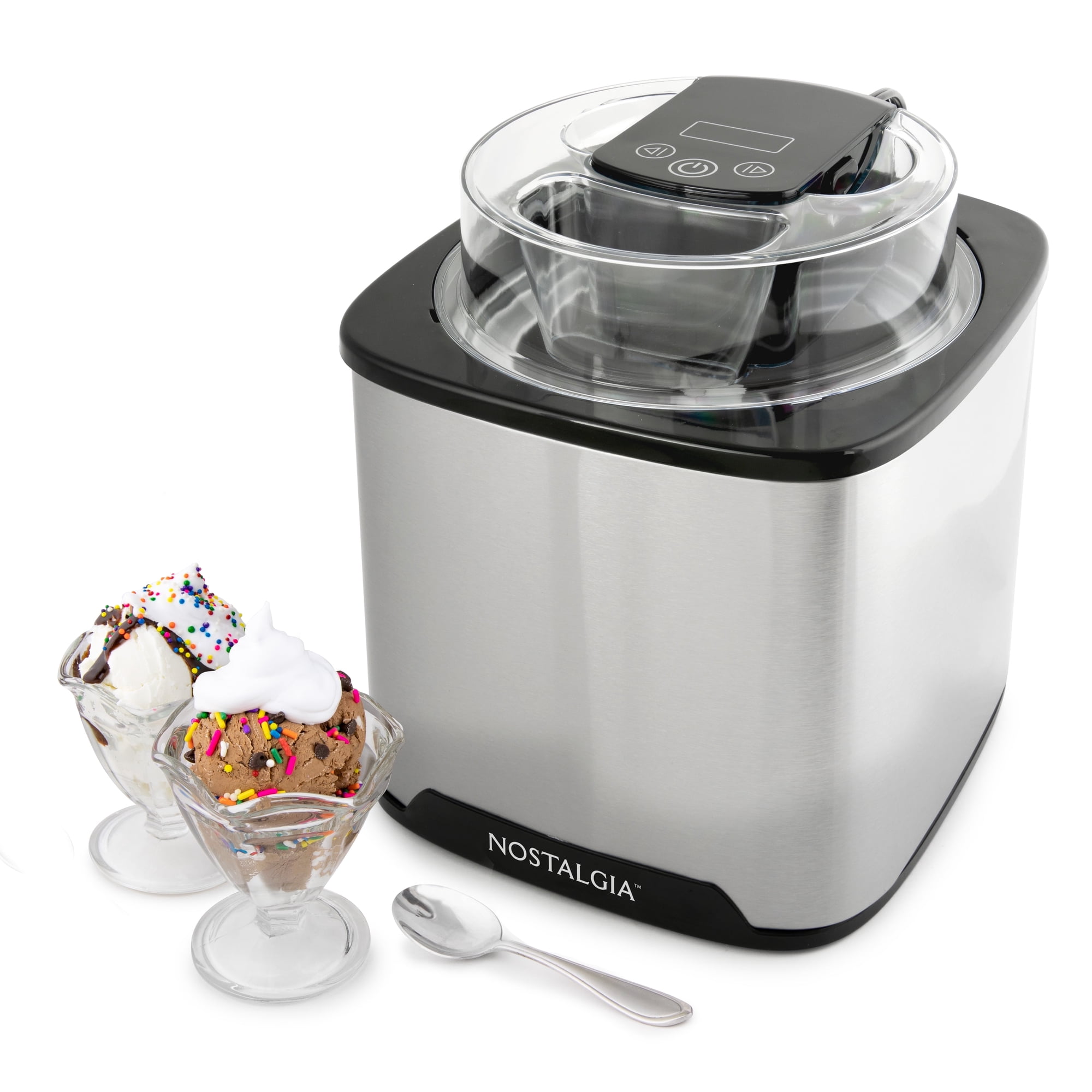 Nostalgia Digital Ice Cream Maker, 2 qt Stainless Steel Ice Cream Machine with LED Display