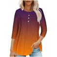 thumbnail image 1 of RXIRUCGD T-shirt Imprimé Décontracté d'Été pour Femmes Manches Trois-Quarts Col Rond Froncé Blouse, Orange, Taille : m, 1 of 4
