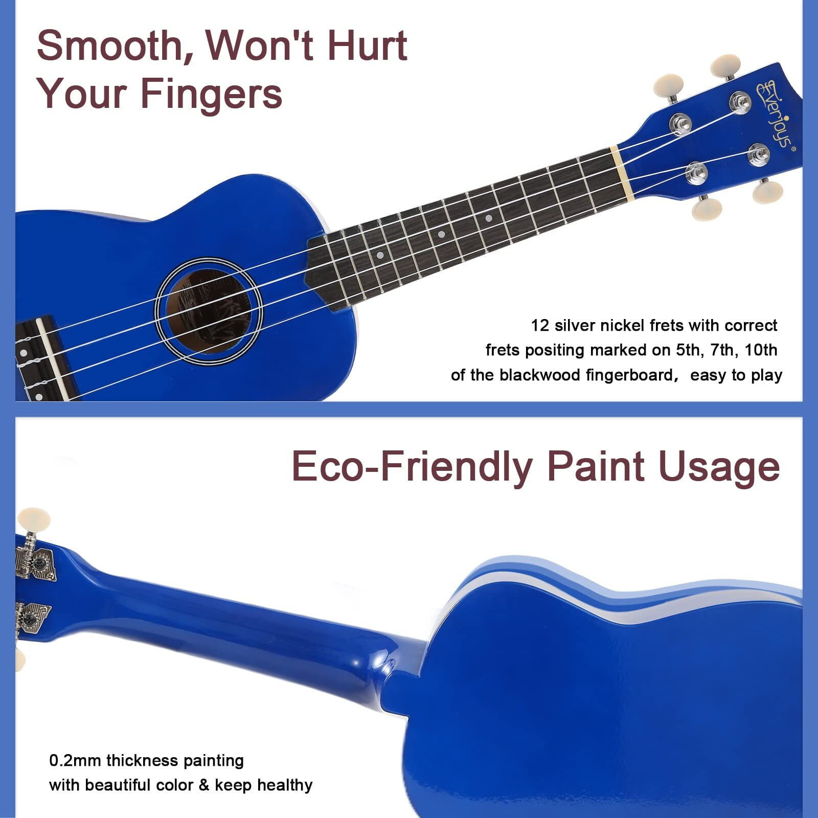 Everjoys 21" Soprano Ukulele Beginner Kit w/ Free Online Lesson, Gig Bag, Strap, Digital Tuner, Spare String, Picks, Polishing Cloth, Rainbow Series