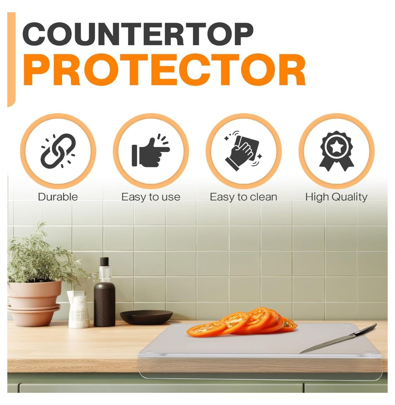 Clear Cutting Board for Countertop – 24 x 18-inch Acrylic Cutting Boards for Kitchen Counter – Food-Grade Acrylic Chopping Board with – Non-Slip Feet