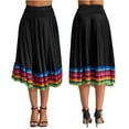 thumbnail image 2 of Aislor Women's High Waist Colorful Stripe Hem Skirt Embroidered Ballroom Dance Folk Dancing Clothing Black 75cm XL, 2 of 7