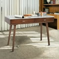 thumbnail image 6 of Viola 44" Rectangular Italian Carrara White Marble Writing Desk with Walnut Legs, 6 of 6