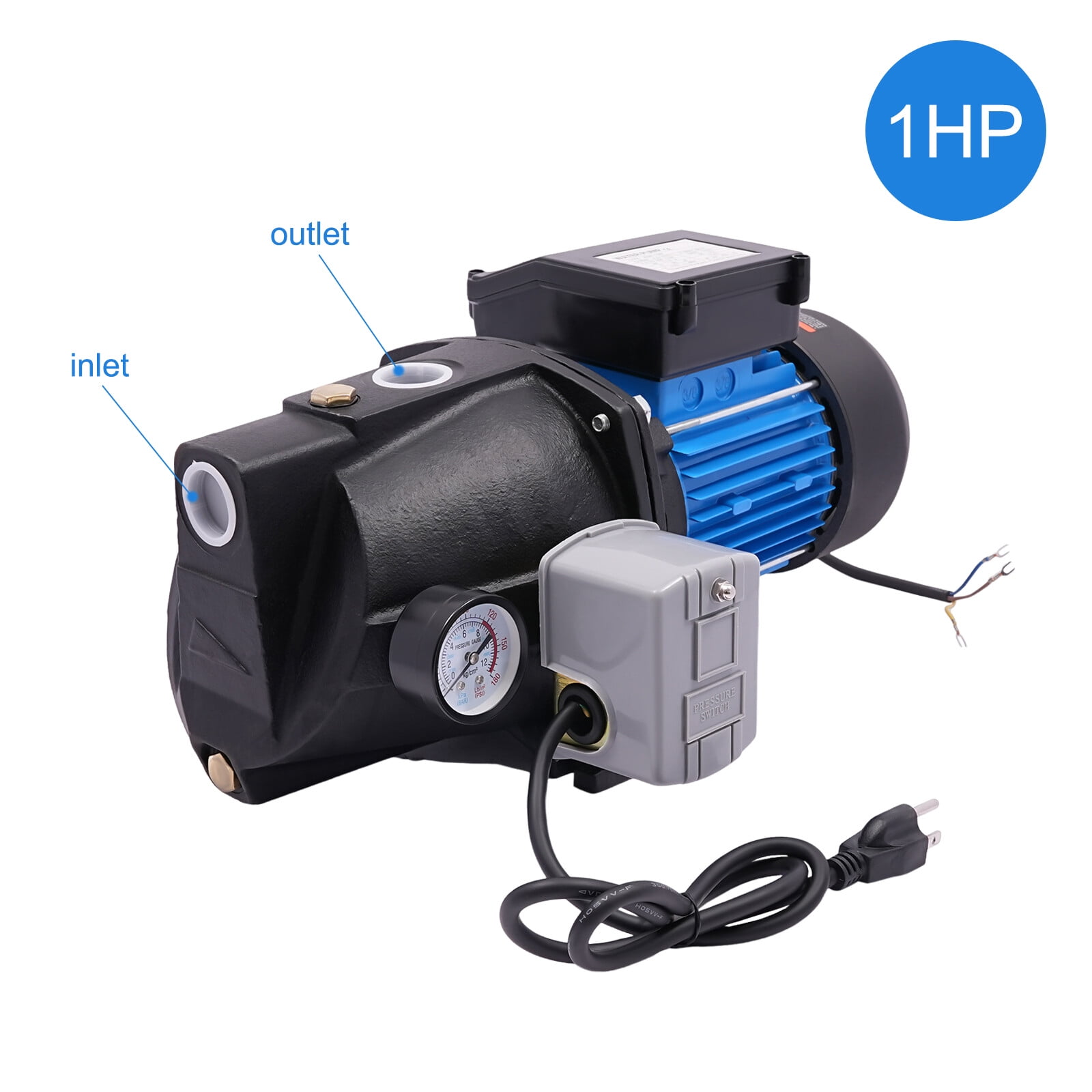 ToppiJoy 110V 1HP Shallow Well Pump with Ejector Kit Cast Iron Jet Water Pump, Well Depth Up to 25ft, Automatic Pressure Switch, Water Pump for Farm Lawn Garden