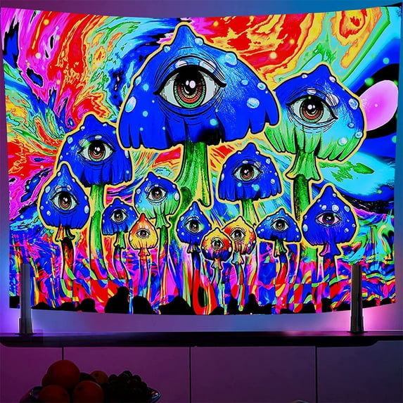 Innerwin Luminous Tapestry Throw Cover Tapestry Wall Hanging Tapestries Psychedelic Hippie Blacklight Tapestry 7#Colorful Mushrooms 230x180cm/91x71"