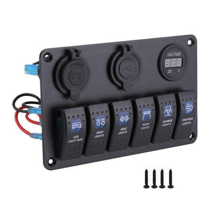6 Gang Boat Marine Rocker Switch Panel 2 Usb Waterproof 12v