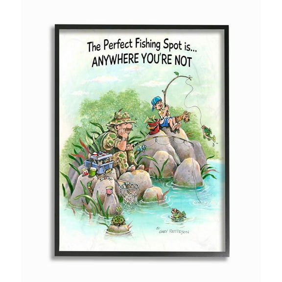 Stupell Industries Perfect Fishing Sport Funny Sports Cartoon Design Framed Wall Art by Gary Patterson