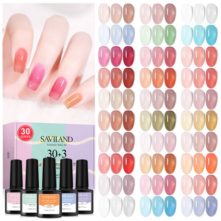Saviland 33PCS Gel Nail Polish Sets - Soak-off U V/LED Gel Nail Polish Kit with Base Nail Coat, Glossy & Matte Gel Top Coat