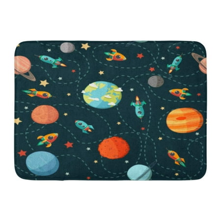 GODPOK Colorful Space Pattern Planets Rockets and Stars Cartoon Spaceship Kid's for Scrap Booking Childish Earth Rug Doormat Bath Mat 23.6x15.7