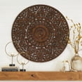 thumbnail image 2 of DecMode Brown Wooden Handmade Intricately Carved Circle Mandala Floral Wall Decor with Mandala Design, 2 of 12