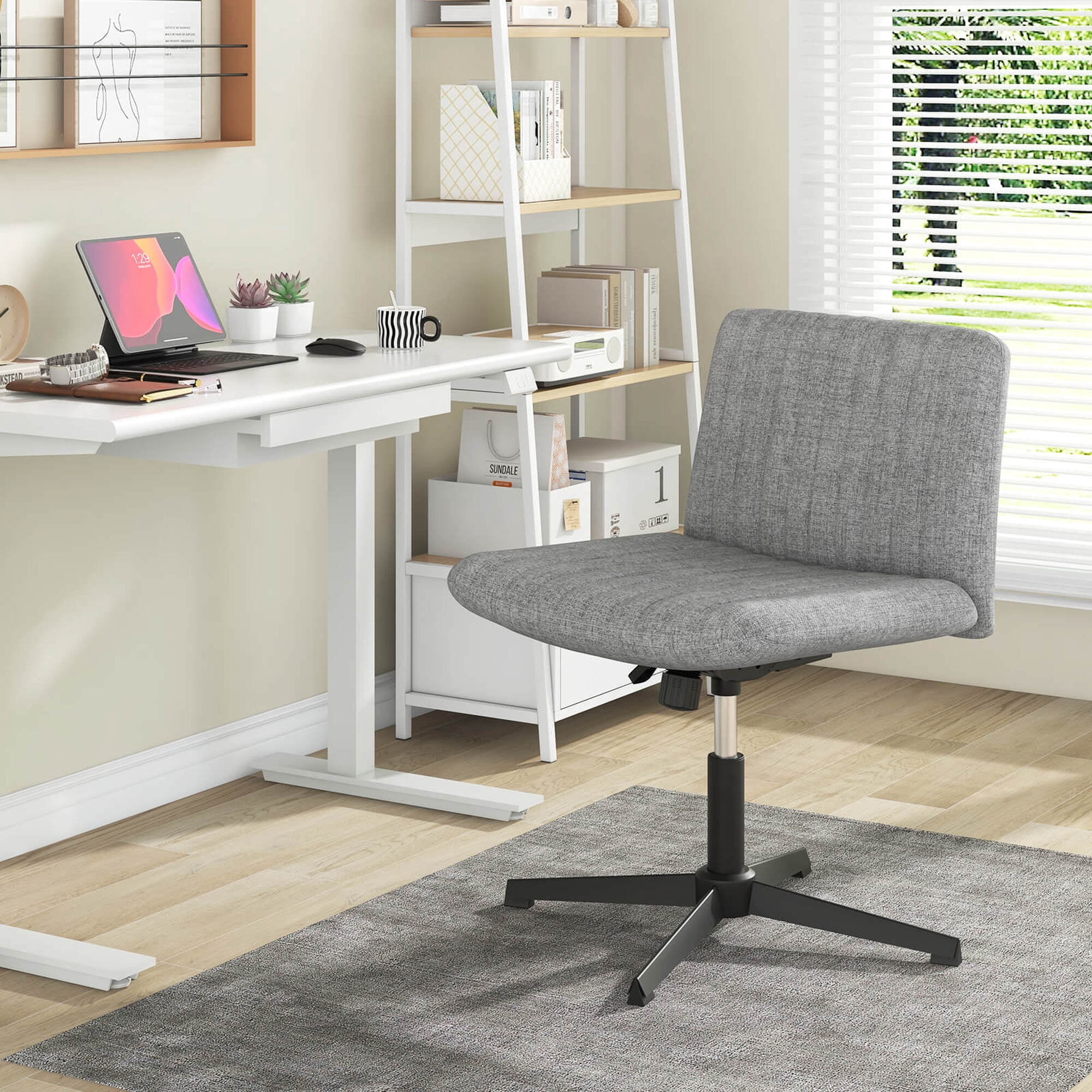 Costway Criss Cross Legged Office Chair Ergonomic Mid Back Computer Desk Chair Gray