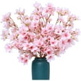 thumbnail image 2 of Xiao Hua 16 inch artificial peach blossom bouquet, artificial short branch peach blossom, home decoration fake flower, pink (6 pieces), 2 of 4