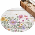thumbnail image 2 of Round Area Rugs 5Ft, Spring Flowers Non-Slip Washable Circle Rugs Carpet, Botanical Floral Butterfly Wooden Grain Indoor Outdoor Rug Floor Mats Throw Runner for Bedroom Living Room Bathroom, 2 of 8