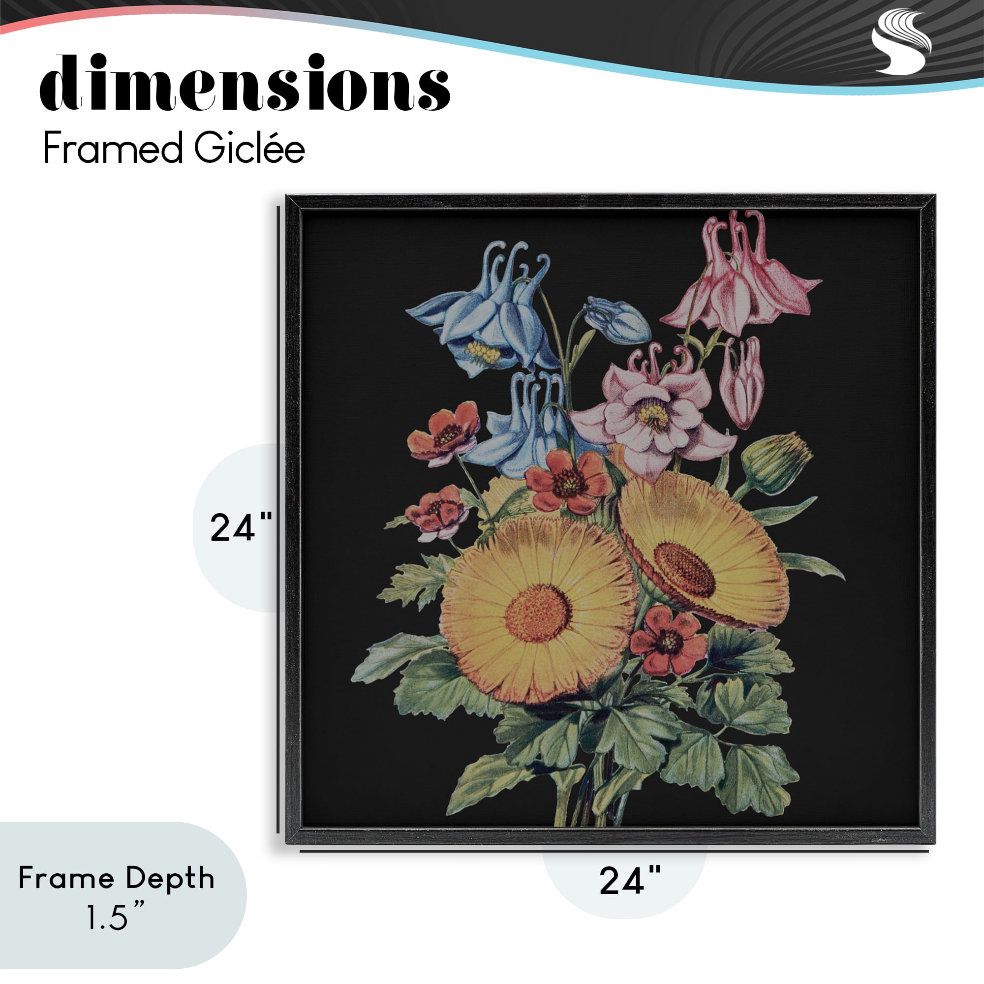 Stupell Industries Vintage Bouquet Study on Black Black Framed Giclee Art, design by Dan Meneely