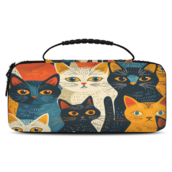 Herdesigns Colorful Cat Carrying Case for Nintendo Switch OLED Model 2021 & Switch 2017 with 20 Game Card Slots, Portable Travel Carry Case for Accessories and Console