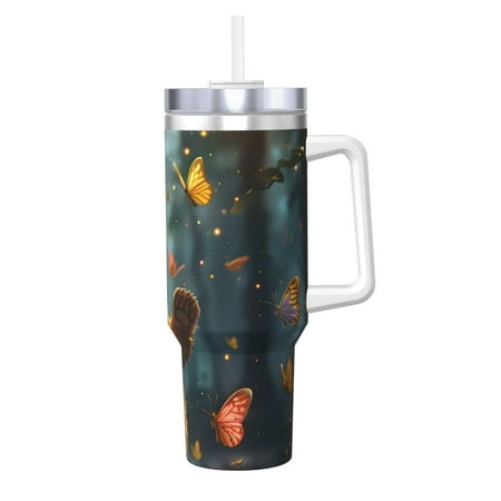 

KLL Cute Butterfly Bear Print 40oz Stainless Steel Insulated Car Cup Coffee Mug with Spillproof Lid - Keep Your Drink Hot or Cold on the Go