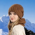 thumbnail image 2 of Xfvqtps Womens Hat Scarf Set Knit Solid Color Simplicity Fashion Thickened Stretch Windproof Coldproof Warm Soft Outdoor Winter Neck Warmer Slouchy Hat Brown, 2 of 6