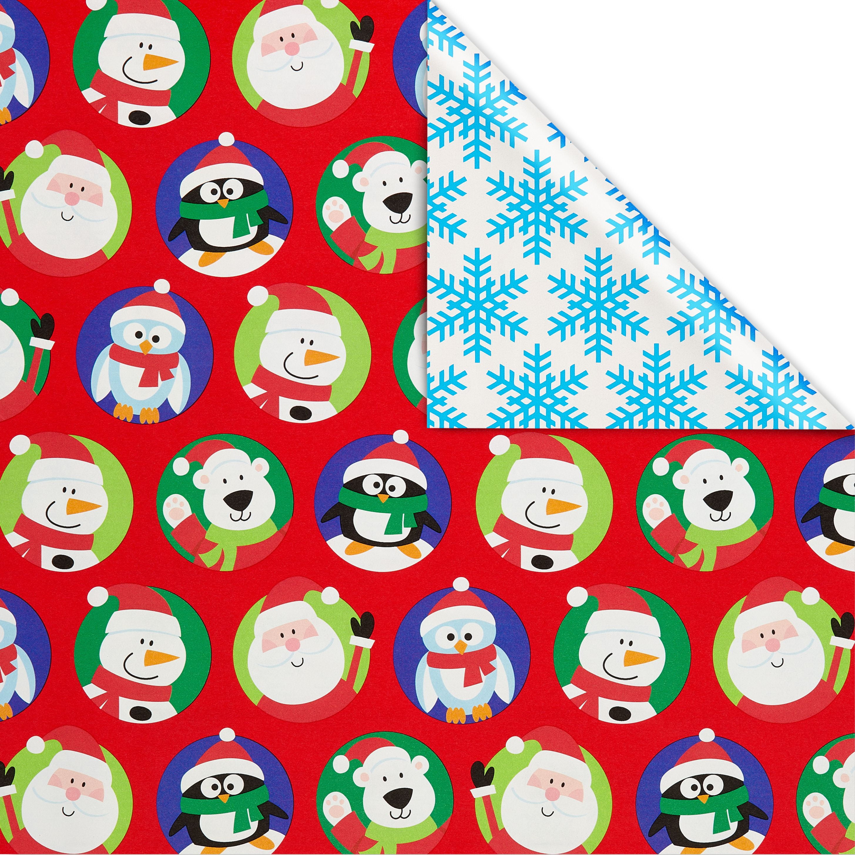 American Greetings 175 Sq. ft. Reversible Silver and Black Christmas Wrapping Paper, Santa Sleigh and Merry Christmas Tree (1 Jumbo Roll 30 in. x 70