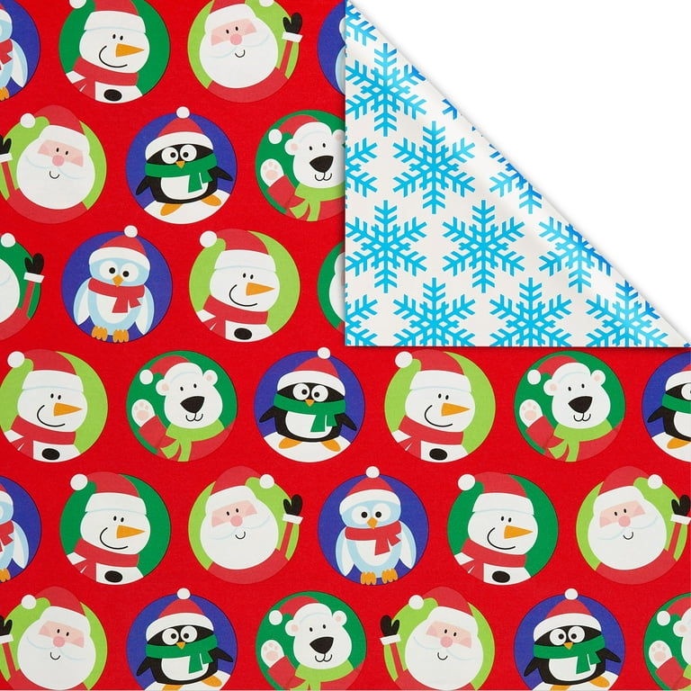 American Greetings Christmas Reversible Wrapping Paper Jumbo Roll, Santa  and Snowflakes (1 Roll, 175 Sq. ft.) 