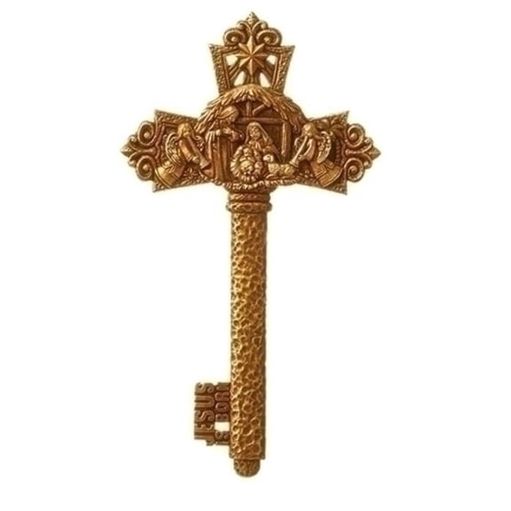 Jesus Is Born Key Gold Tone 7 x 4 Resin Stone Christmas Hanging Ornament