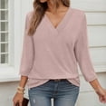 thumbnail image 2 of Classic Women's T-Shirts Solid V Neck 3/4 Sleeve Casual Loose Tops for Everyday Wear and Outfits, 2 of 5