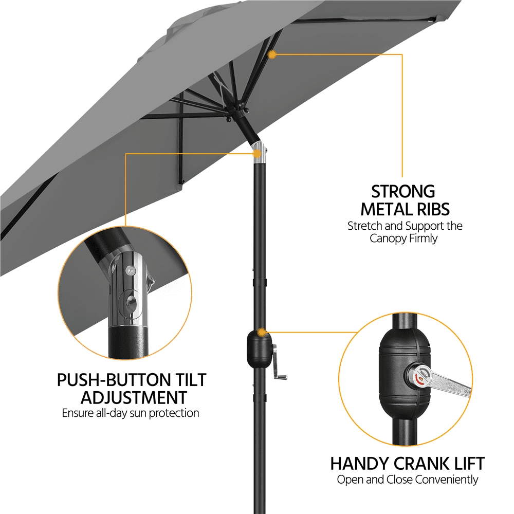 Renwick 9 Ft Outdoor Patio Umbrella with Push Button Tilt and Crank, Gray