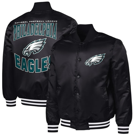 Men's G-III Sports by Carl Banks Black Philadelphia Eagles Adaptive Team Graphic Satin Full-Snap Varsity Jacket