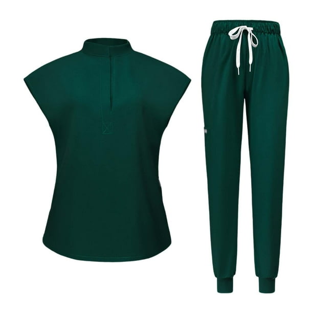 Uniforme médico femenino, ropa de trabajo de enfermera para tienda de mascotas, spa y cosmetología. Verde oscuro