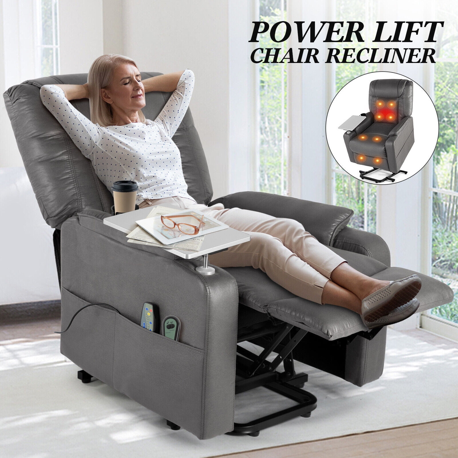 COSVALVE 8 Point Massage Recliner Chair Zero Gravity Ergonomic Lift up Sofa with Detachable Tray