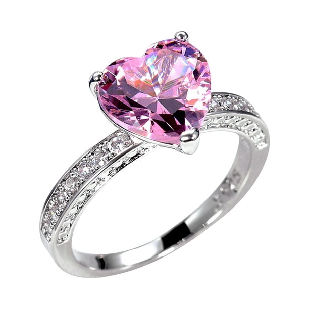 Anillos para mujer, regalos para mujer, anillos de corazón, circón con diamantes en forma de corazón, anillo de corazón