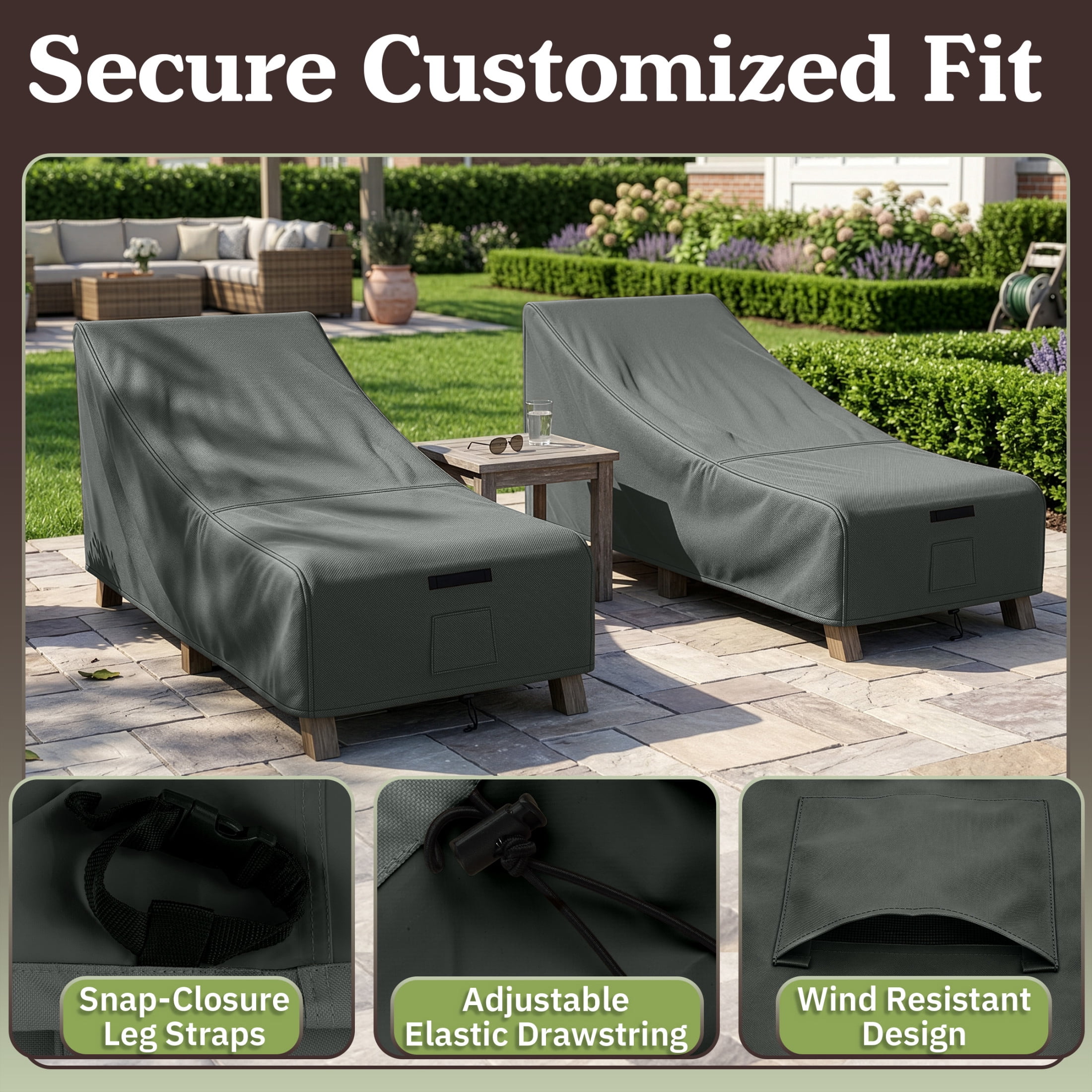 Pure Garden 76x32x32in Waterproof Outdoor Chaise Lounge Cover 2-Pack, Gray