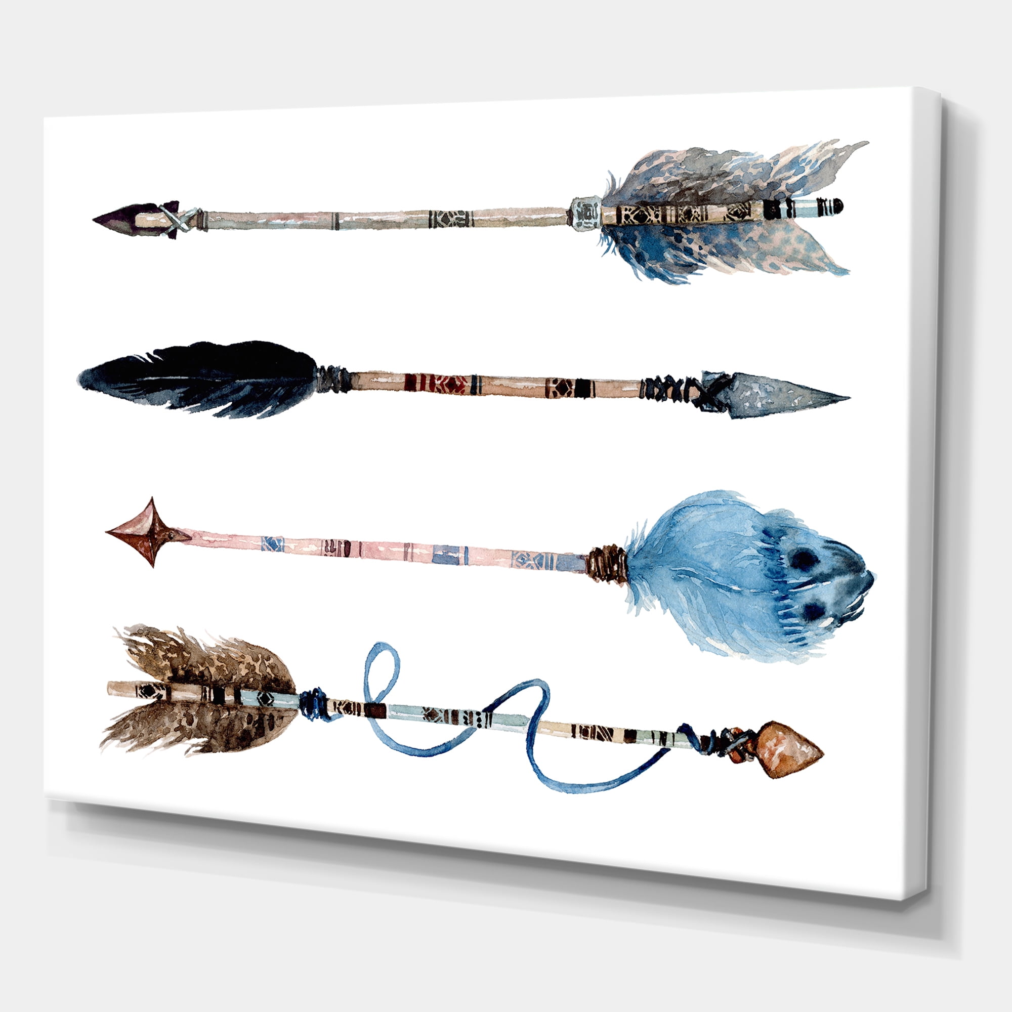 Flowers and Ethnic Feathers On Native Arrows IV 40 in x 30 in Painting Canvas Art Print, by Designart