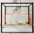 thumbnail image 3 of HMYG King Size Upholstery Canopy Platform Bed with Headboard and Metal Frame,White(ETA:1.28), 3 of 11